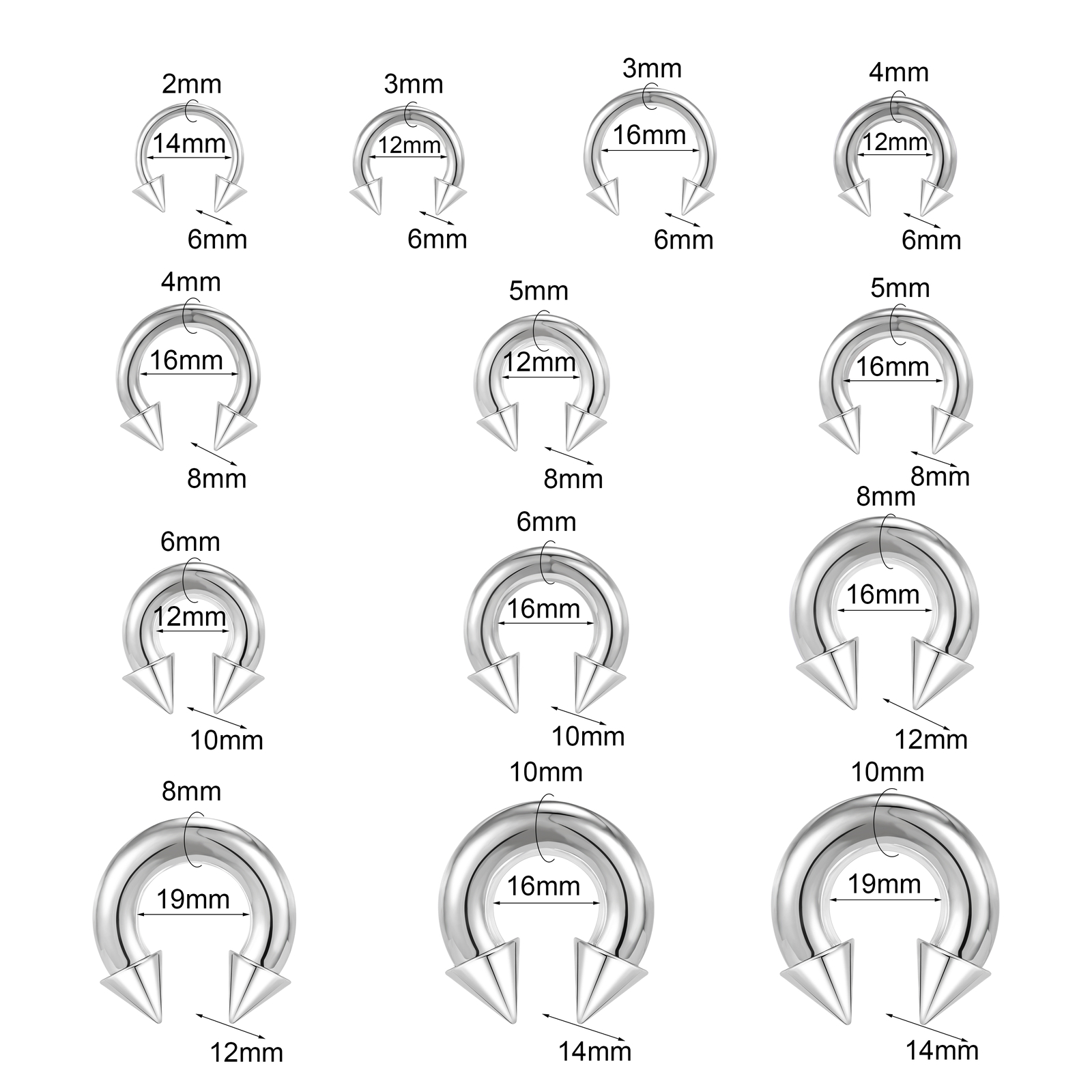 2Pcs Stainless Steel Spike Circular Barbells Large Septum Ring Ear Gauge Earring