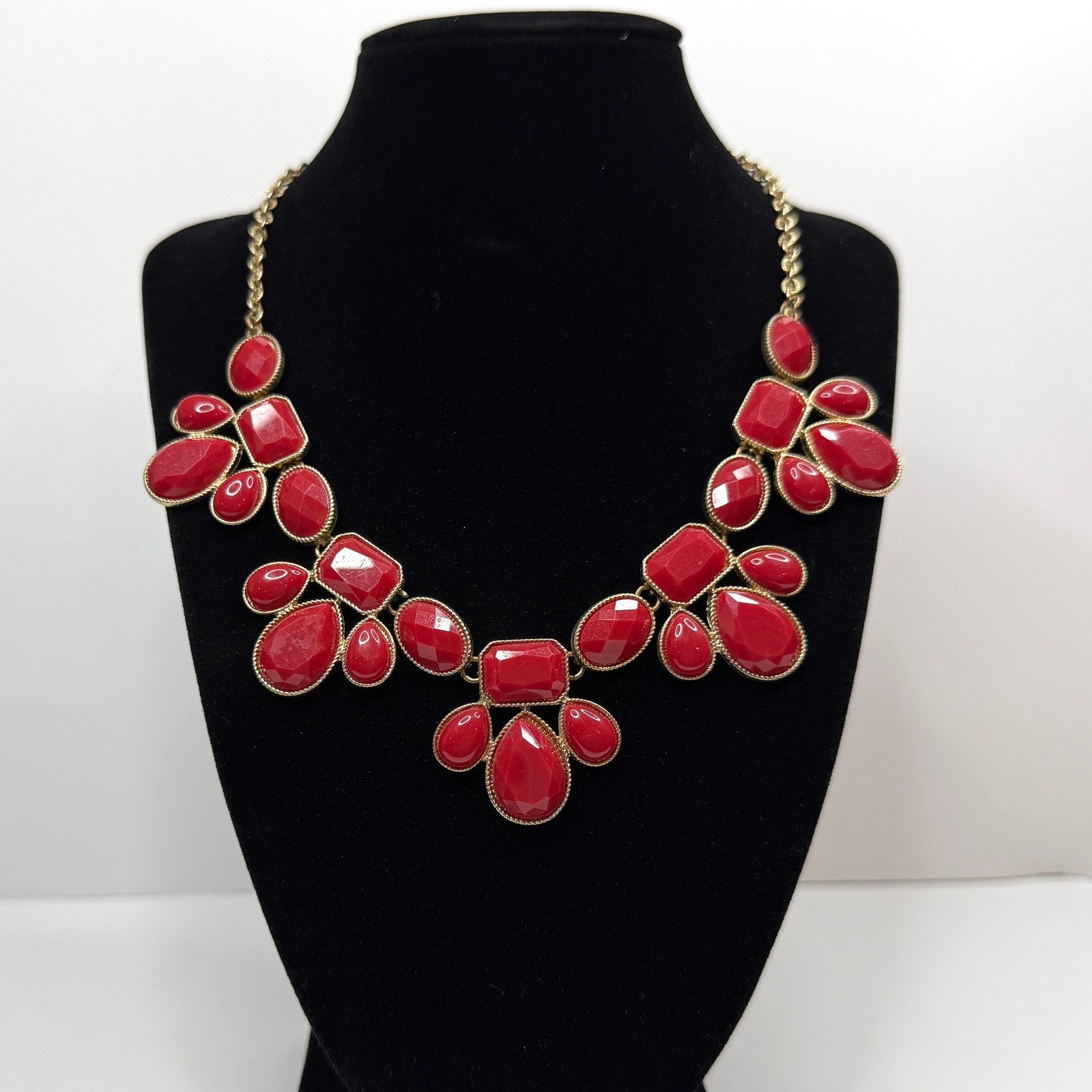 Gold Chain Faceted Gemstone Bib Necklace Acrylic Cabochon Fashion Jewelry 20.5in