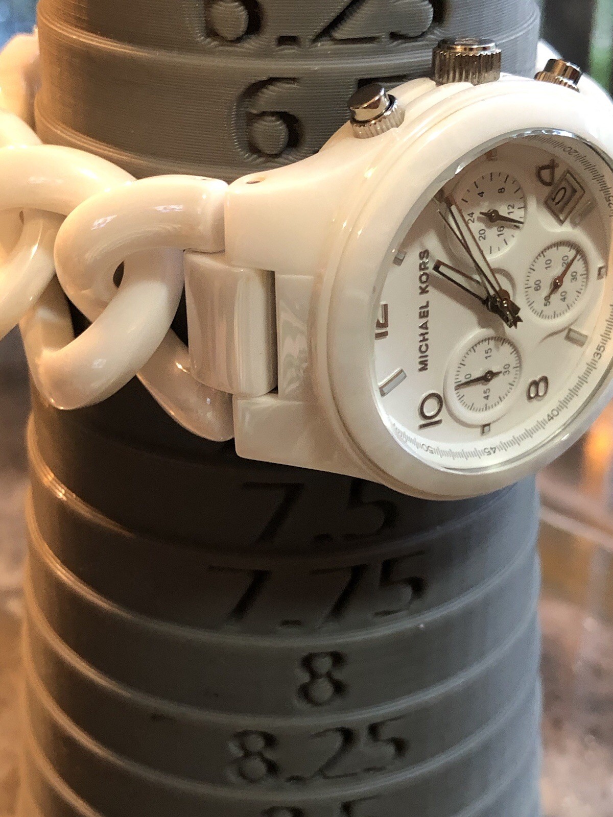 ✨🤍 NOS STUNNING Early MICHAEL KORS White CERAMIC Chain Link Bracelet Watch🤍✨