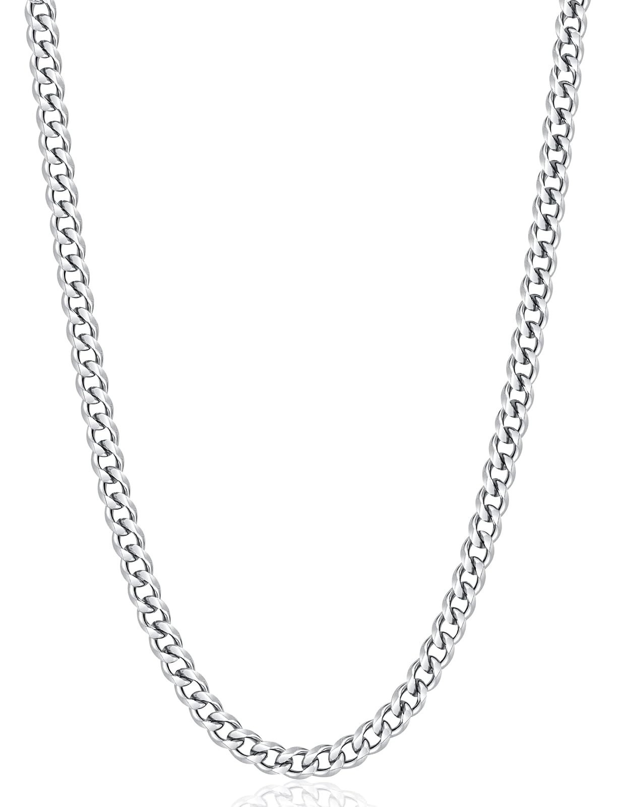 3.5mm Cuban Link Chain Necklace for Men, Silver/Gold Plated Stainless Steel