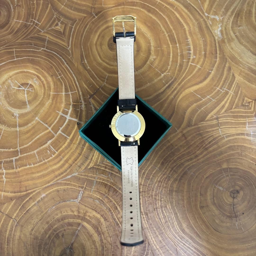 Movado Museum Ultra Slim Black & Gold Minimalist Watch Used