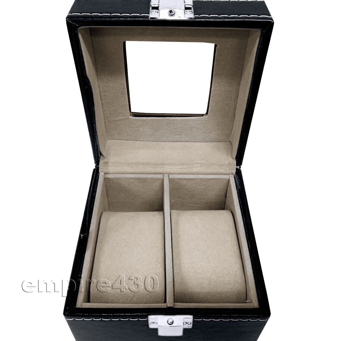 2 Slot Leather Watch/Bracelet Display Box Glass Top Jewelry Case Organizer