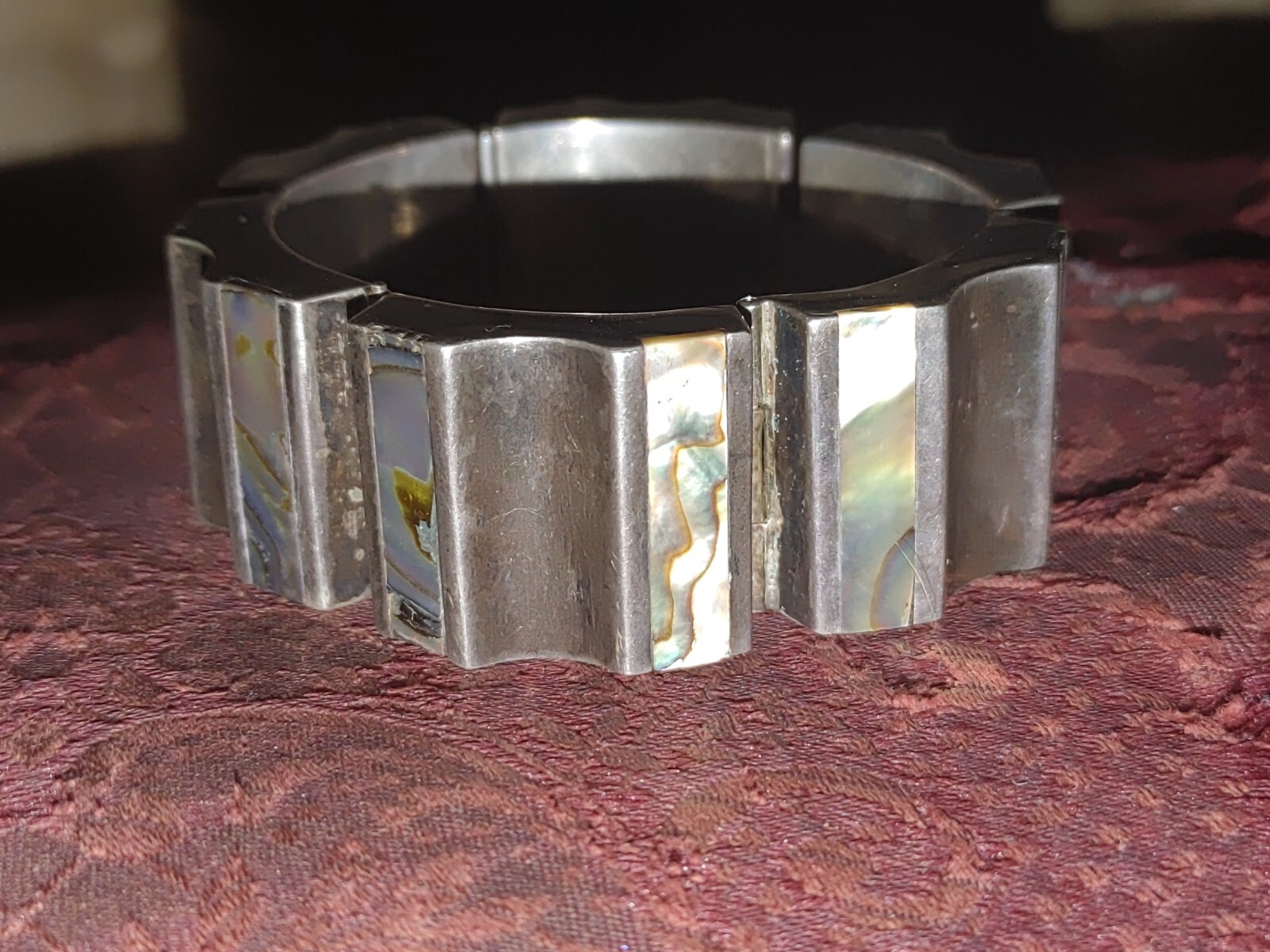 Antonio Reina AAR Mexico Taxco Sterling Silver Abalone Modernist Bangle Bracelet