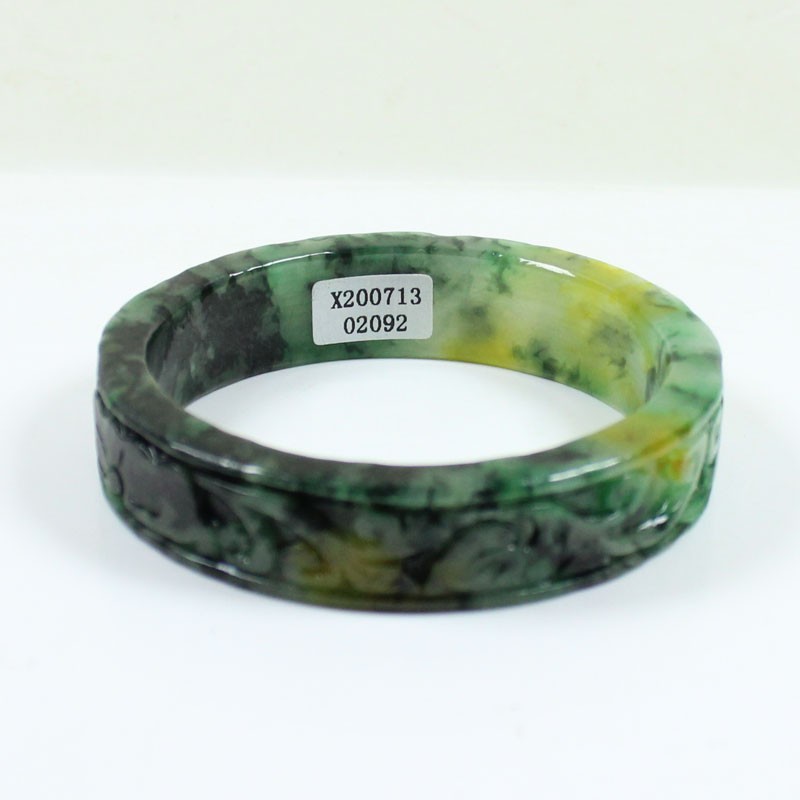 61mm Real Natural Ice Multicolor Burmese Jade jadeite Carving Bracelet Bangle