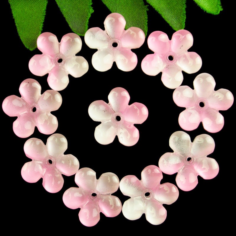 10Pcs Pink Crystal Flower 21x5mm Pendant Bead C550