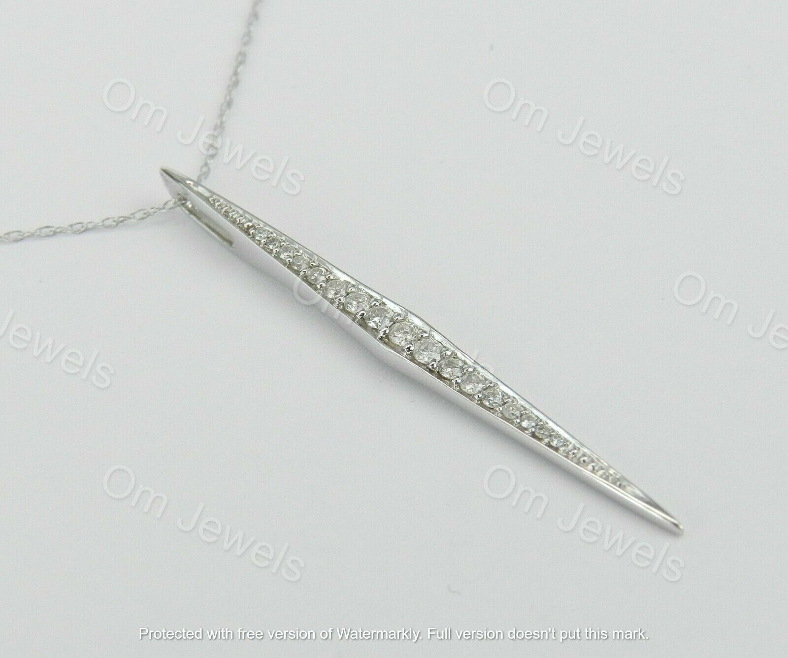 Delicate 0.15Ct Round Cut Diamond Bar Pendant 14K White Gold Over 18″ Free Chain