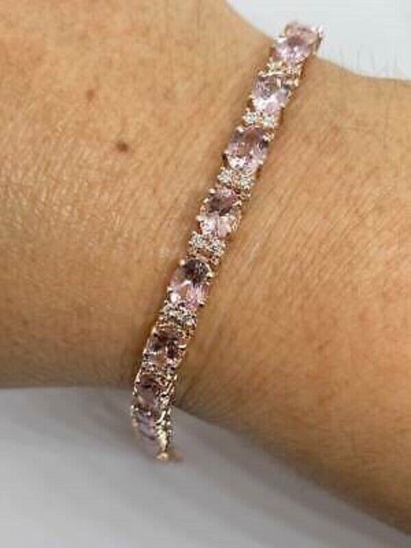 12CT Oval Cut Peach Morganite Women’s Tennis Bracelet 6X4MM 14K Rose Gold Finish