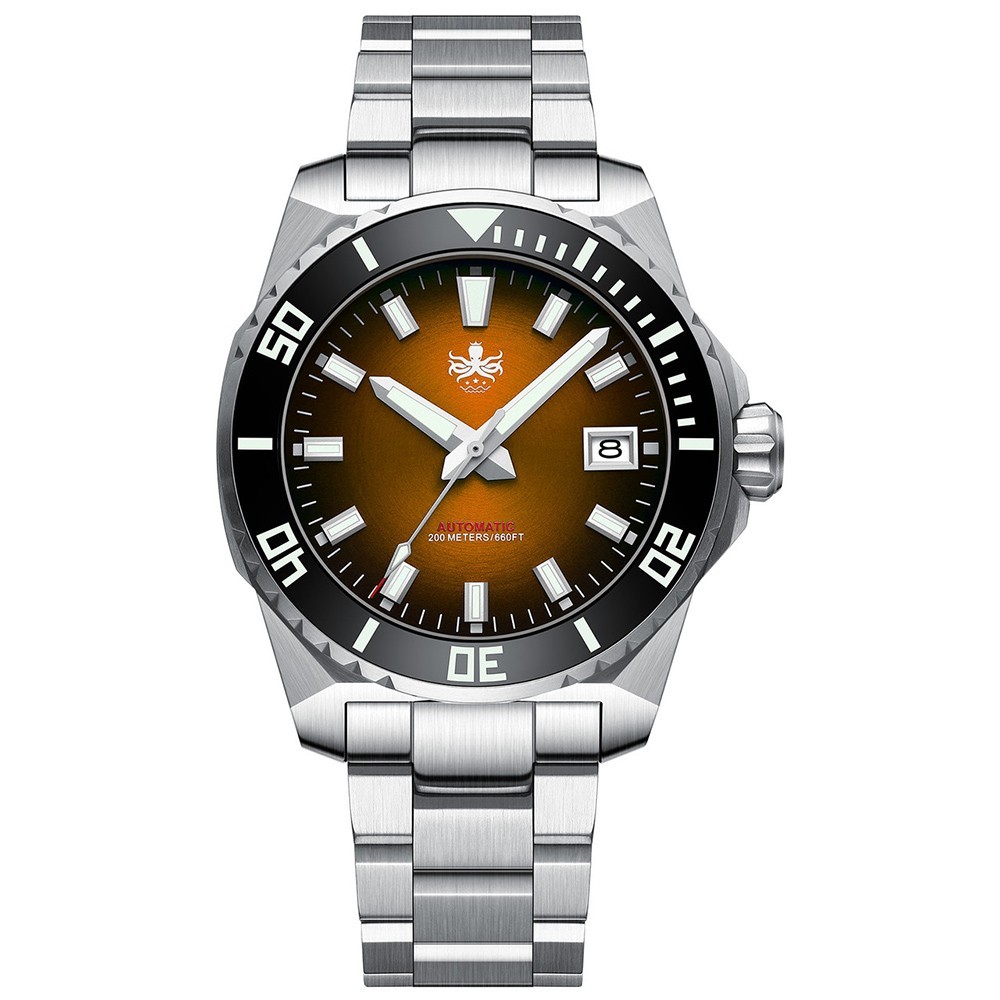 Phoibos LEVIATHAN 200M Steel Automatic Orange Ceramic Diver Men’s Watch