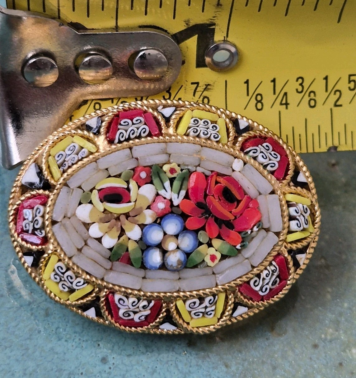 Antique Micro Mosaic Pin Brooch Gold Tone Brooch Made In Italy