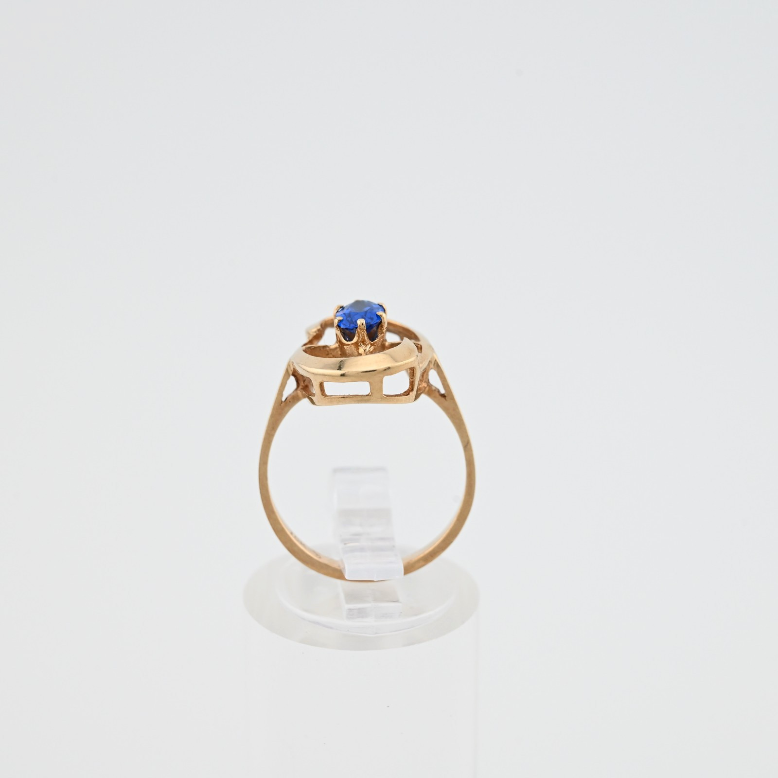 Vintage 10k Yellow Gold Oval Orbit Lab Created Spinel Ring Size 6 Mod Vibe