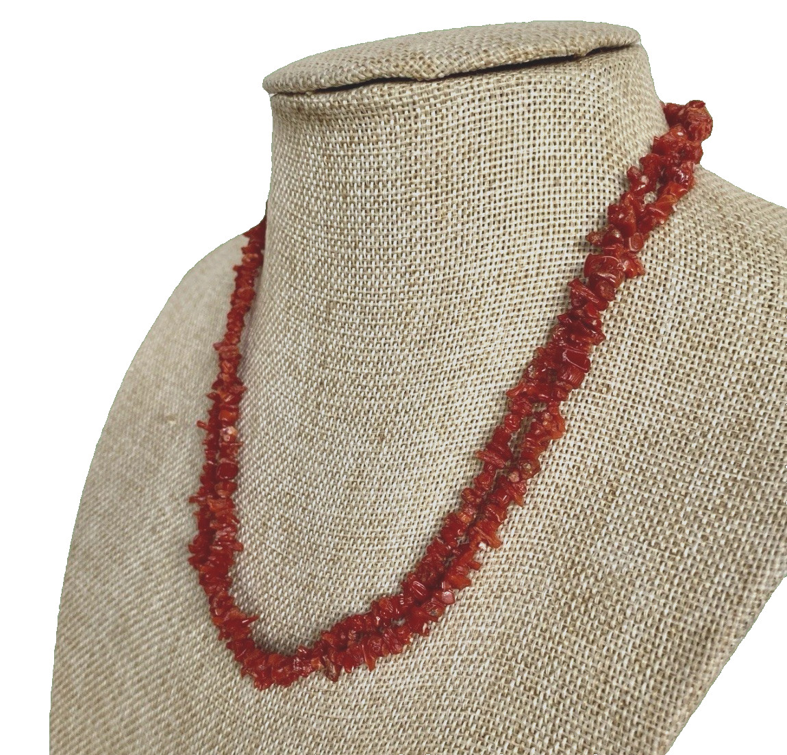 Artisan Created Double Strand Red Coral Chip Necklace, 17-1/2″ Long