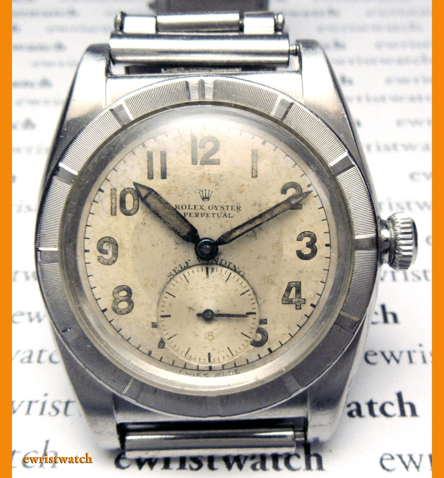 Vintage 40s Rolex Oyster Perpetual Bubbleback Original Military Sub-Seconds Dial