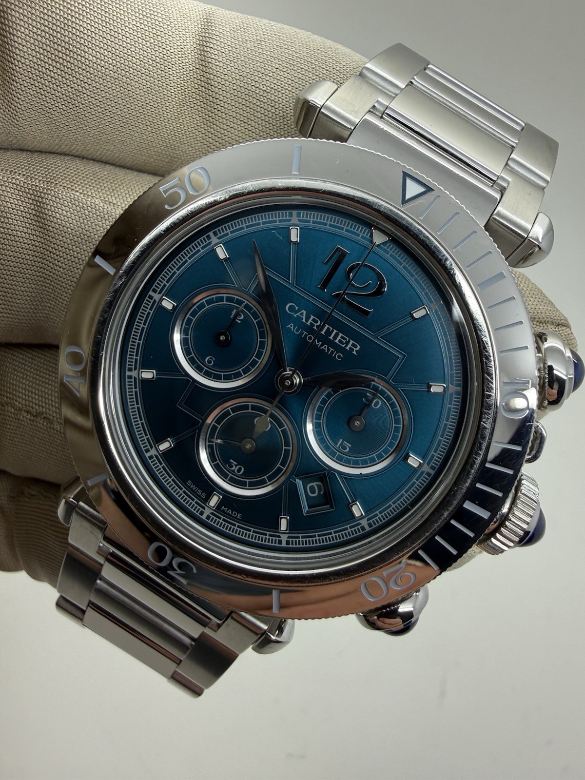 2024 Cartier Pasha Chronograph Blue Dial Auto Steel 41mm Watch WSPA0039 w/ Box