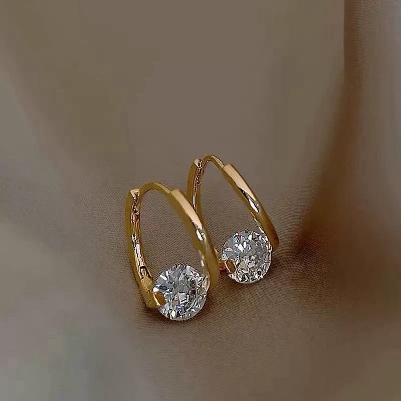 18K Gold Plated CZ Huggie Hoop Earrings Dainty Geometric Drop Hoop Earrings A40