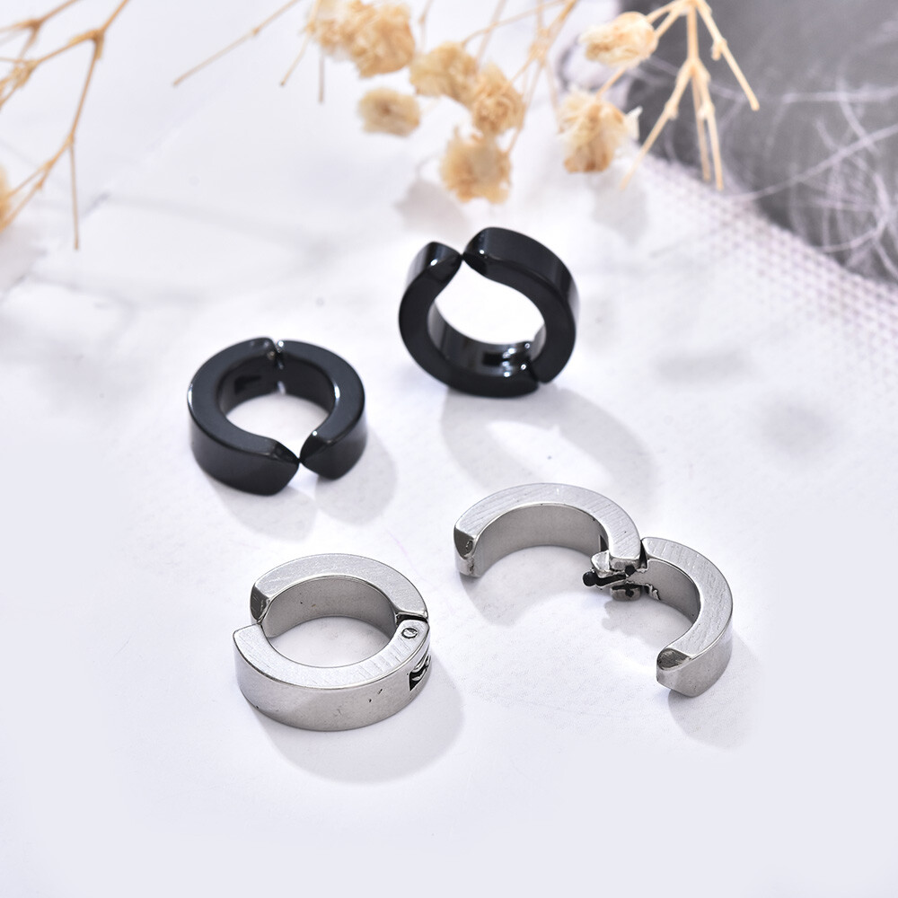 Non-Piercing Fake Ear Stud Cuff Hoop Earrings Stainless Steel Men Women