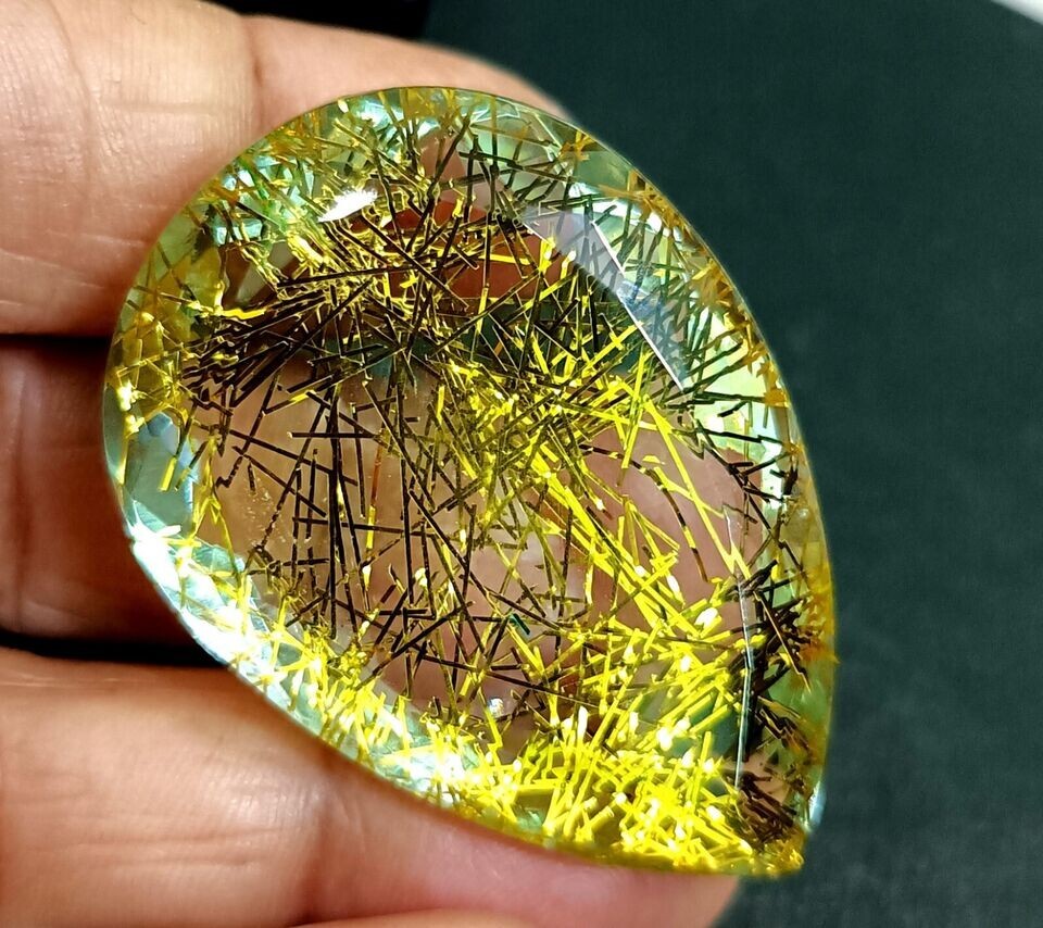 EGL Certified 144.60 Ct PEAR Cut Natural Yellow Rutilated Quartz Loose Gemstone