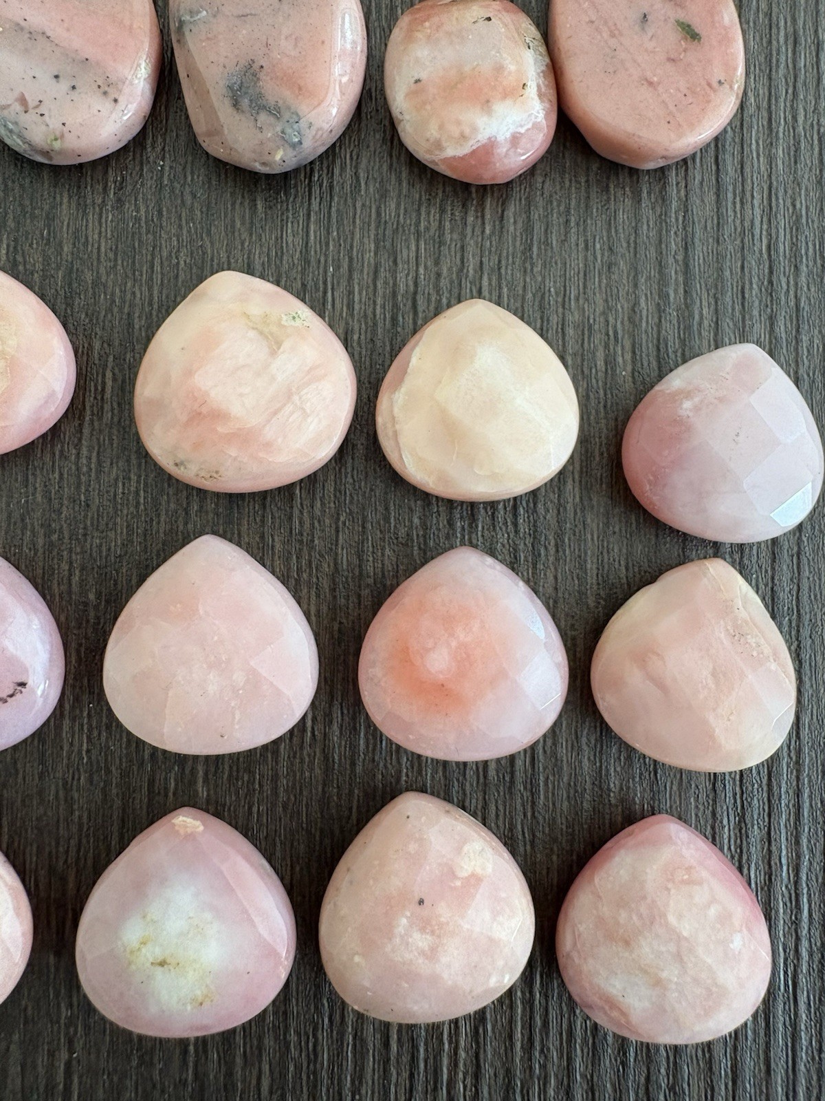 LOT of Mixed Pink Opal and Rhodonite Drops Roundelle Beads Stones Read Info