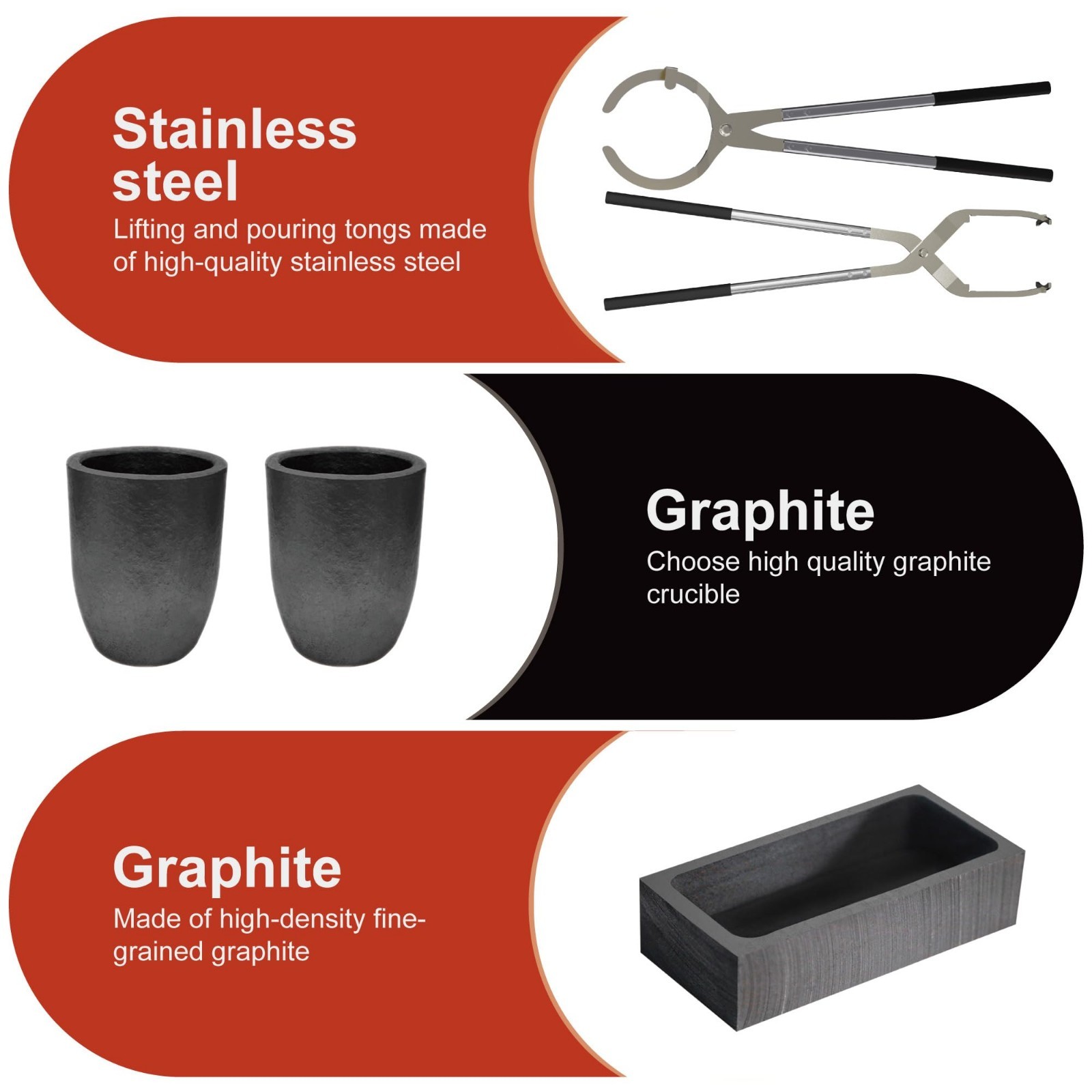 10-12kg Crucible Tongs Set with 2 Graphite Crucibles, Ingot Mold & Gloves for Me