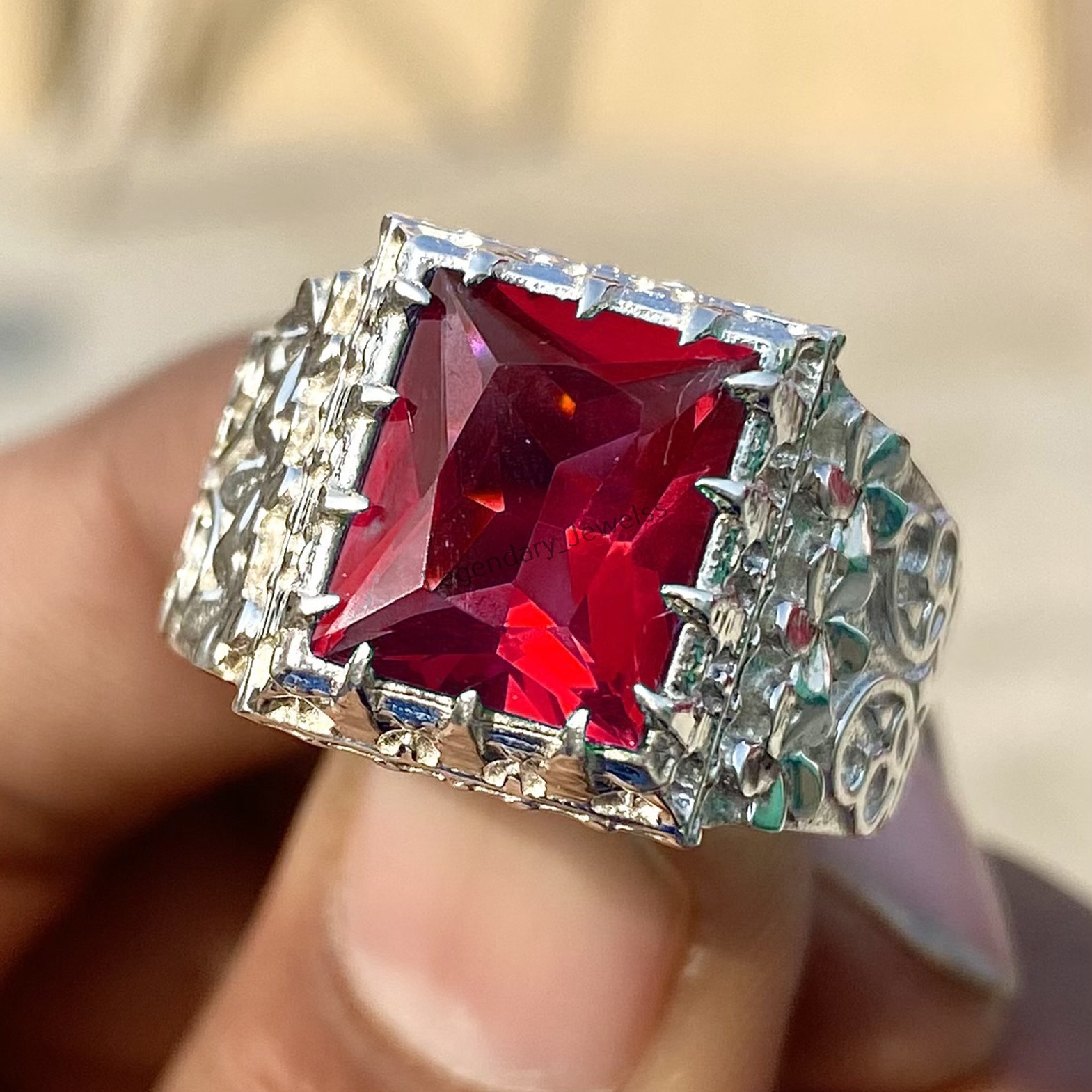 Red Ruby Gemstone With 925 Sterling Silver Ring for Men’s Stylish Ring