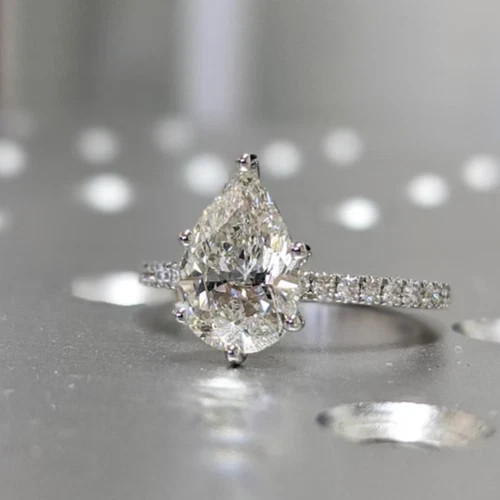 IGI 4 Ct Pear-Cut EF/VS1 Lab Grown Diamond Solitaire Wedding Ring 14K White Gold