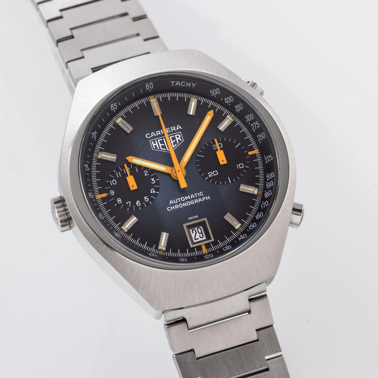 VINTAGE NOS 60s 70s STAINLESS STEEL WATCH CHRONOGRAPH BRACELET 16-21mm HEUER