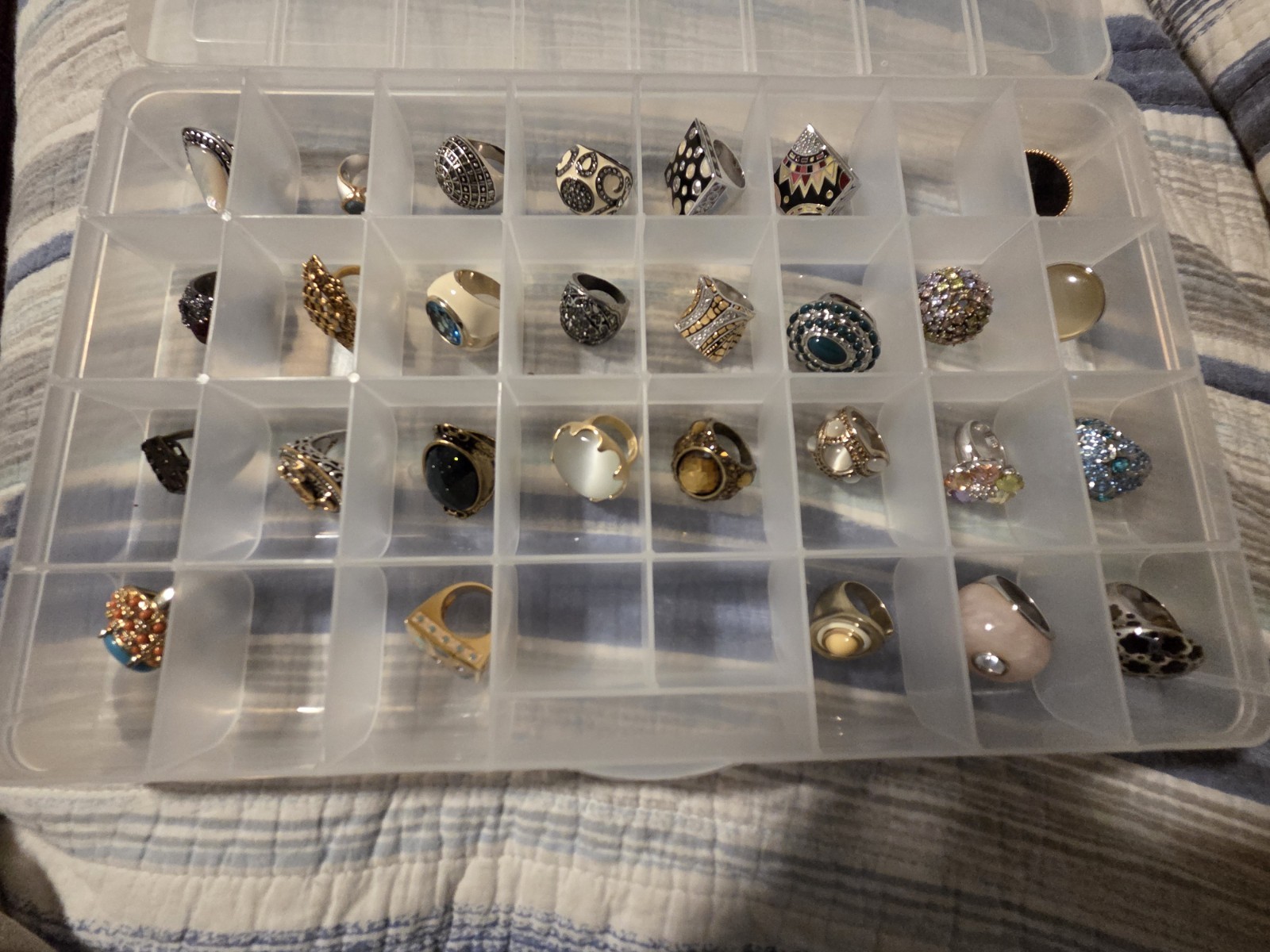 28 Pc Estate Costume Ring Lot Chunky Statement Chico’s Cannes 18K HGE w/ Tray