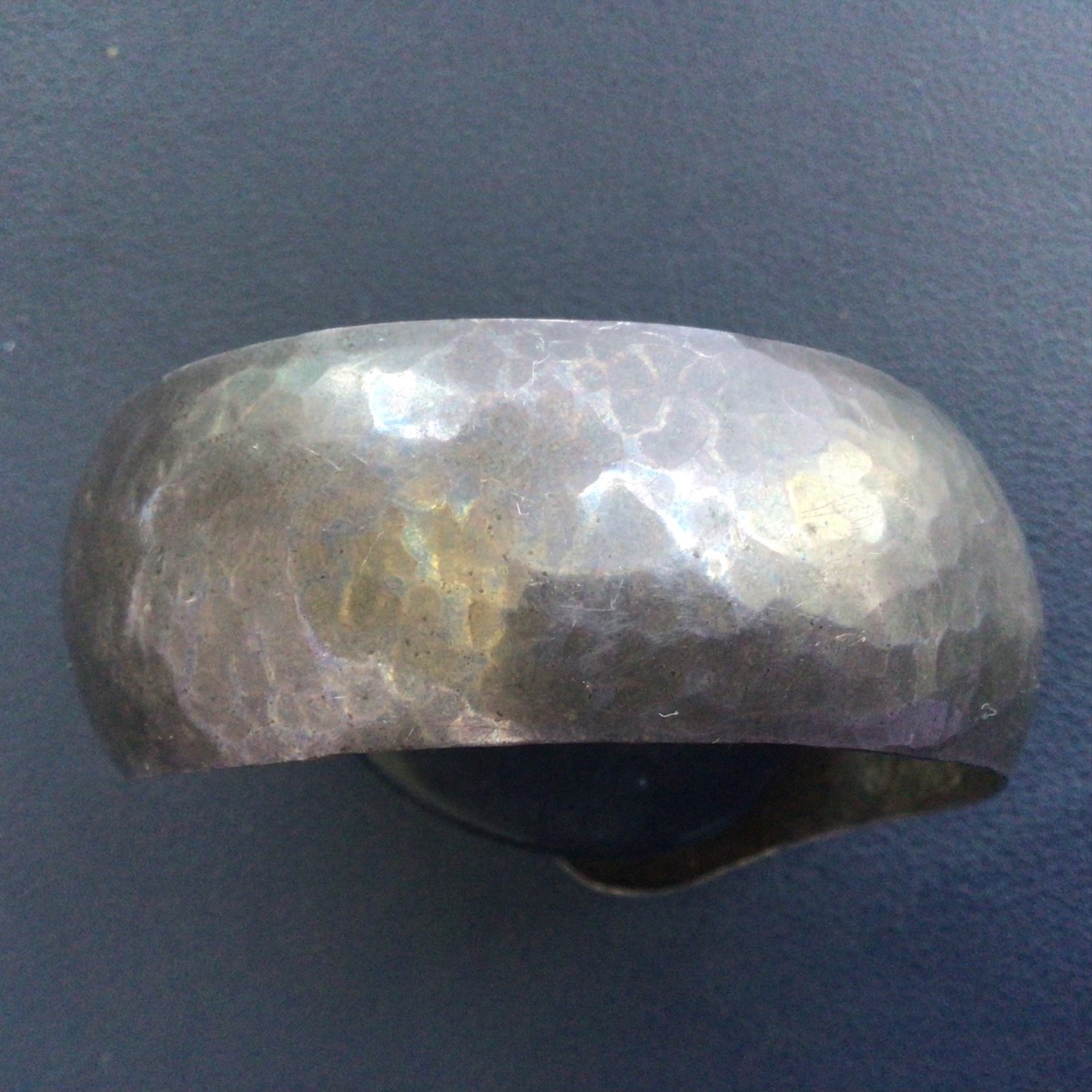 Hammered Sterling Silver Domed Cuff Bracelet | 7.25″ Jewelry w/ Obsidian Stones