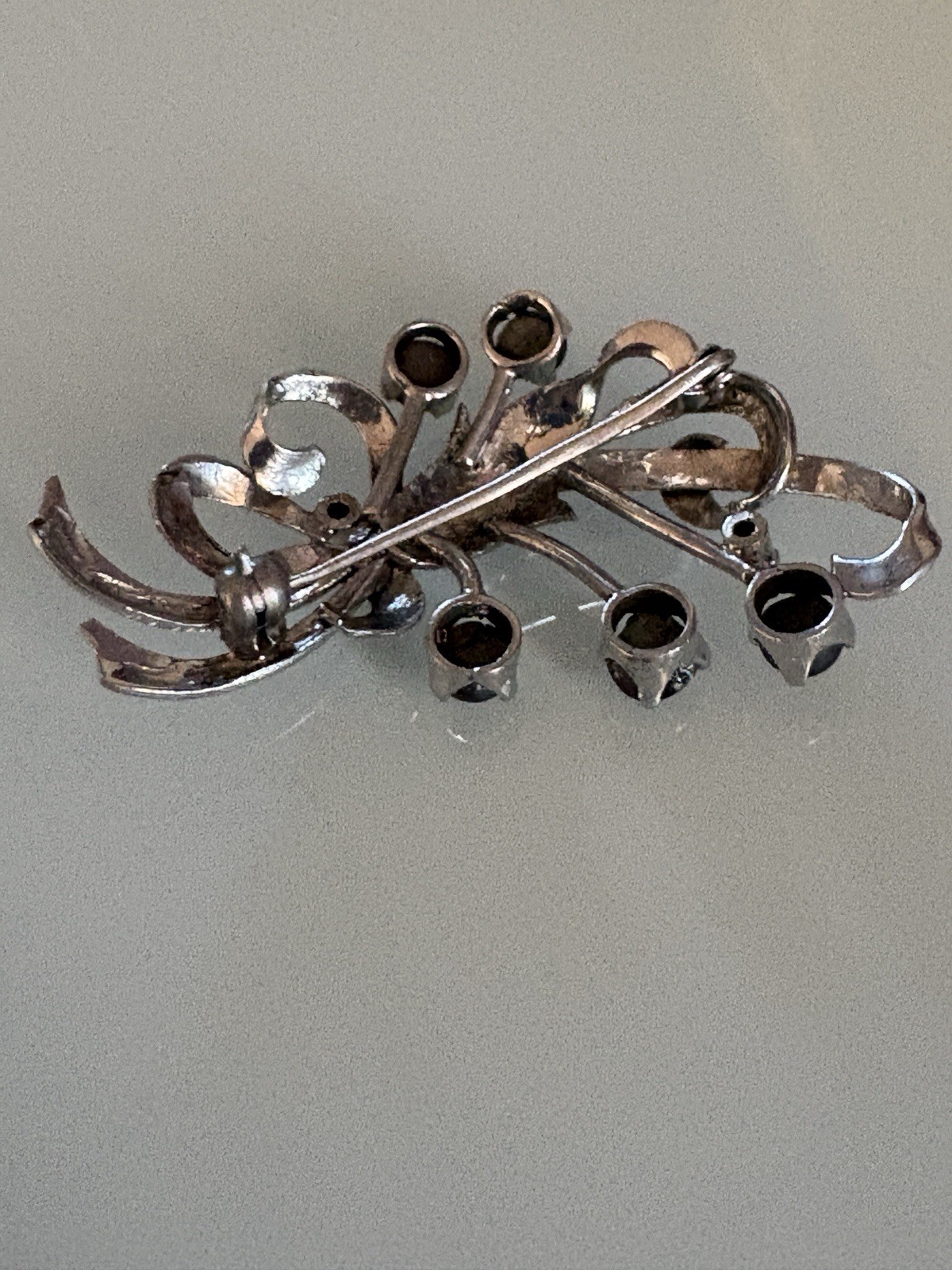 Vtg Sterling 925 Black Sapphire & Ruby Floral Bouquet Brooch Pin 5.67g 1950s