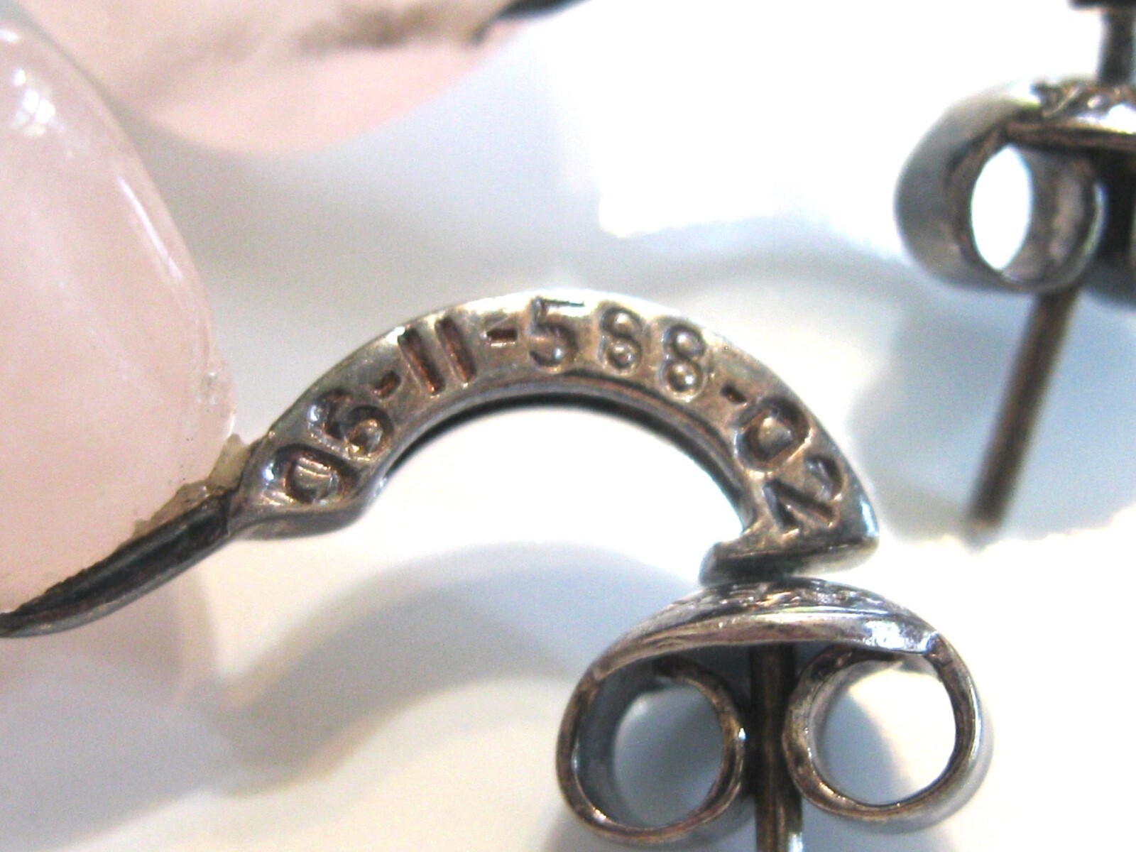 HANDMADE POST EARRINGS FLORAL CARVED ROSE QUARTZ COINS DIAMONDS MYSTERY NUMBER