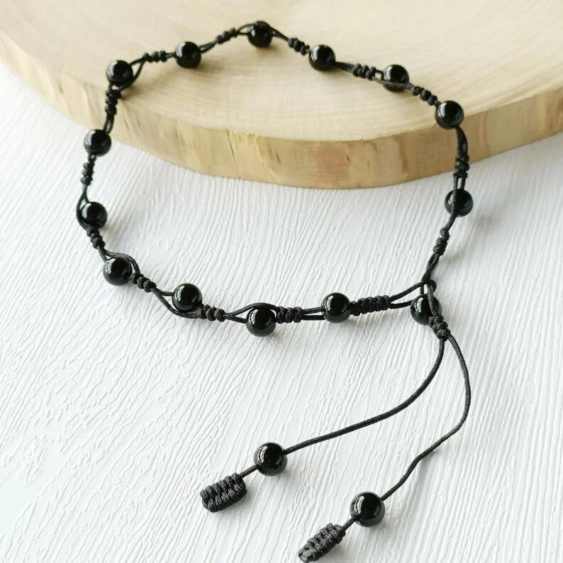 Hand Braided Obsidian Anklet Bracelet Healing Protection Crystal Gemstone Gift