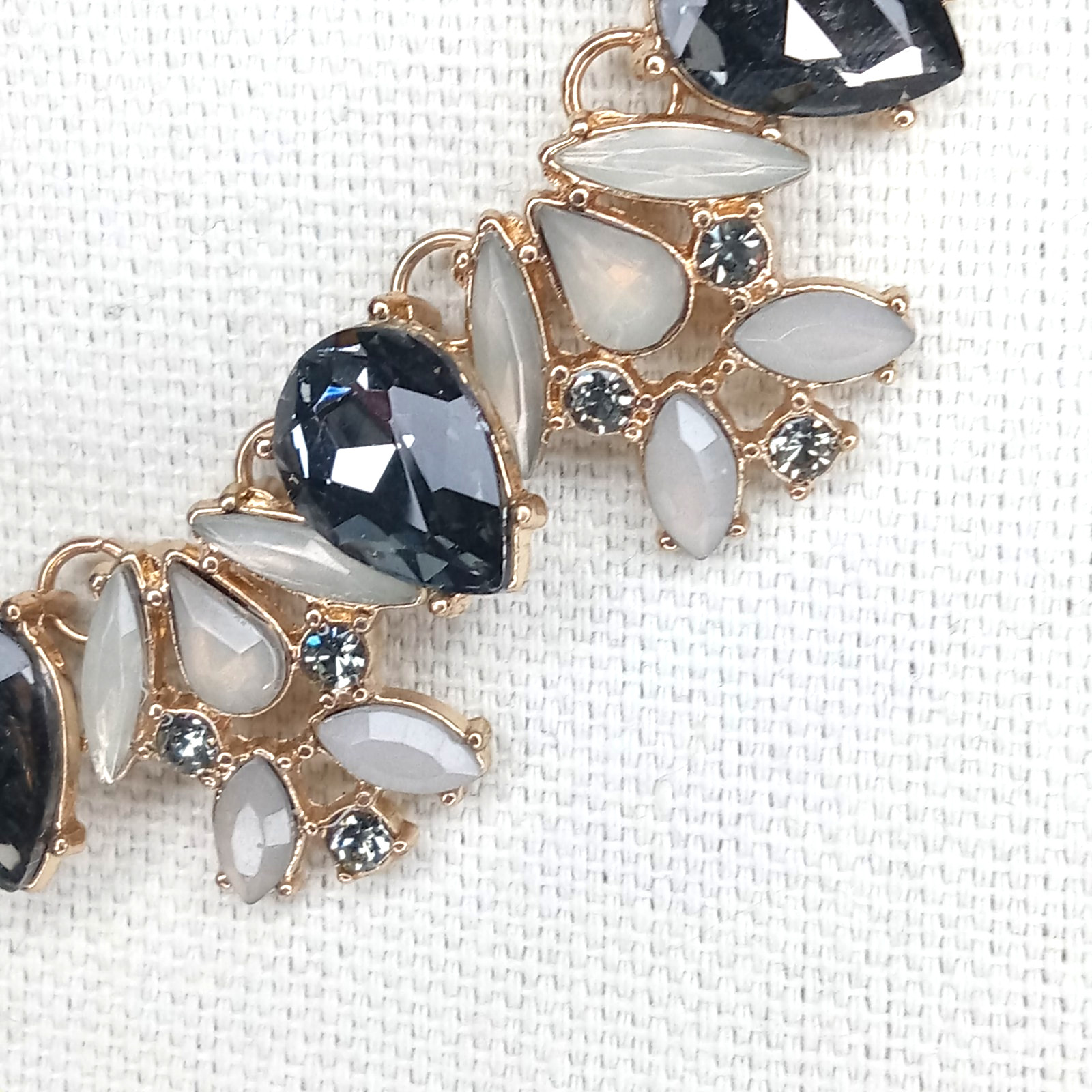 Statement Necklace Gold Tone Smoky Black& Clear Rhinetones Vintage-Inspired Glam