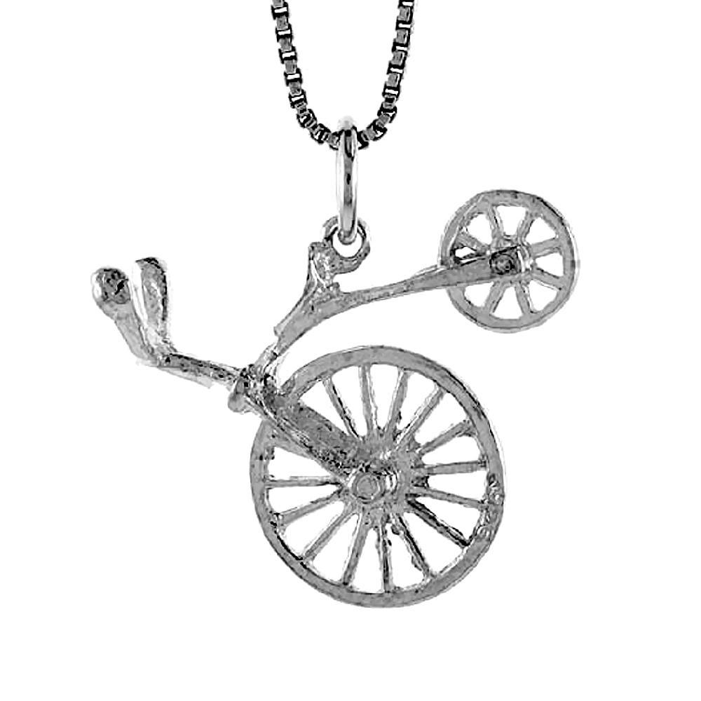 Sterling Silver Antique Bicycle Pendant / Charm, Italian Box Chain