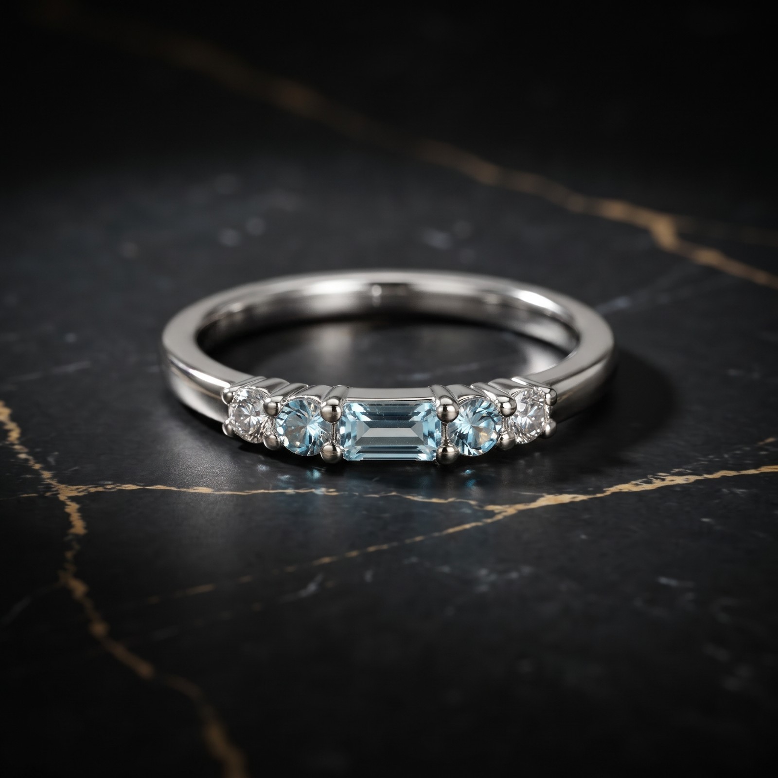 Emerald Cut 2.80 Ct Natural Aquamarine & Diamond Solid 14K White Gold Fun Ring