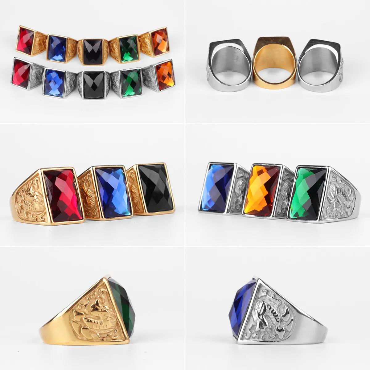 Stainless Steel Rings Gold Silver Color Red Blue Rhinestone Simple Luxury Gift