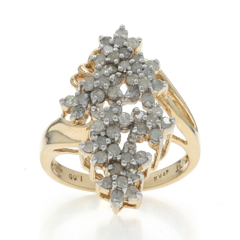 Yellow Gold Diamond Cluster Cocktail Bypass Ring – 10k Single 1.00ctw Floral