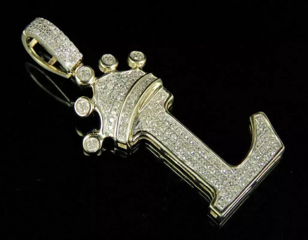 Initial Letter L Crown Diamond Custom Pendant In 10K Yellow Gold Finish 0.31 Ct