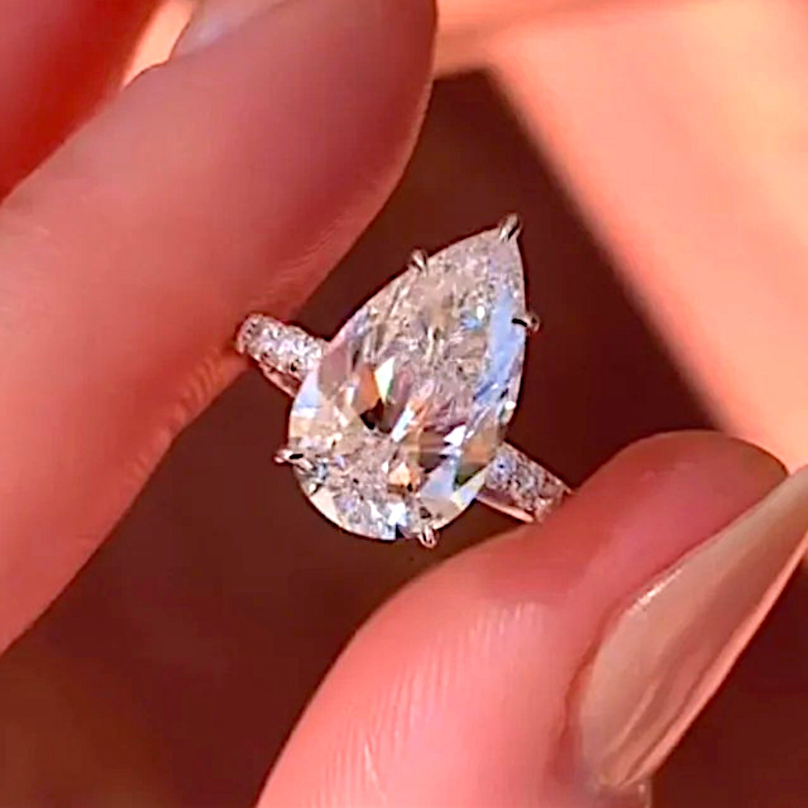 Diamond Engagement Ring IGI Certified Lab Grown Pear Cut 3.25 Ct 14K White Gold