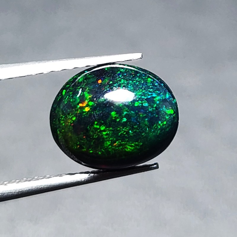 Ethiopian Welo Black Opal AAA+ Oval Cabochon Strong Green Play Loose 1.20Ct Gem