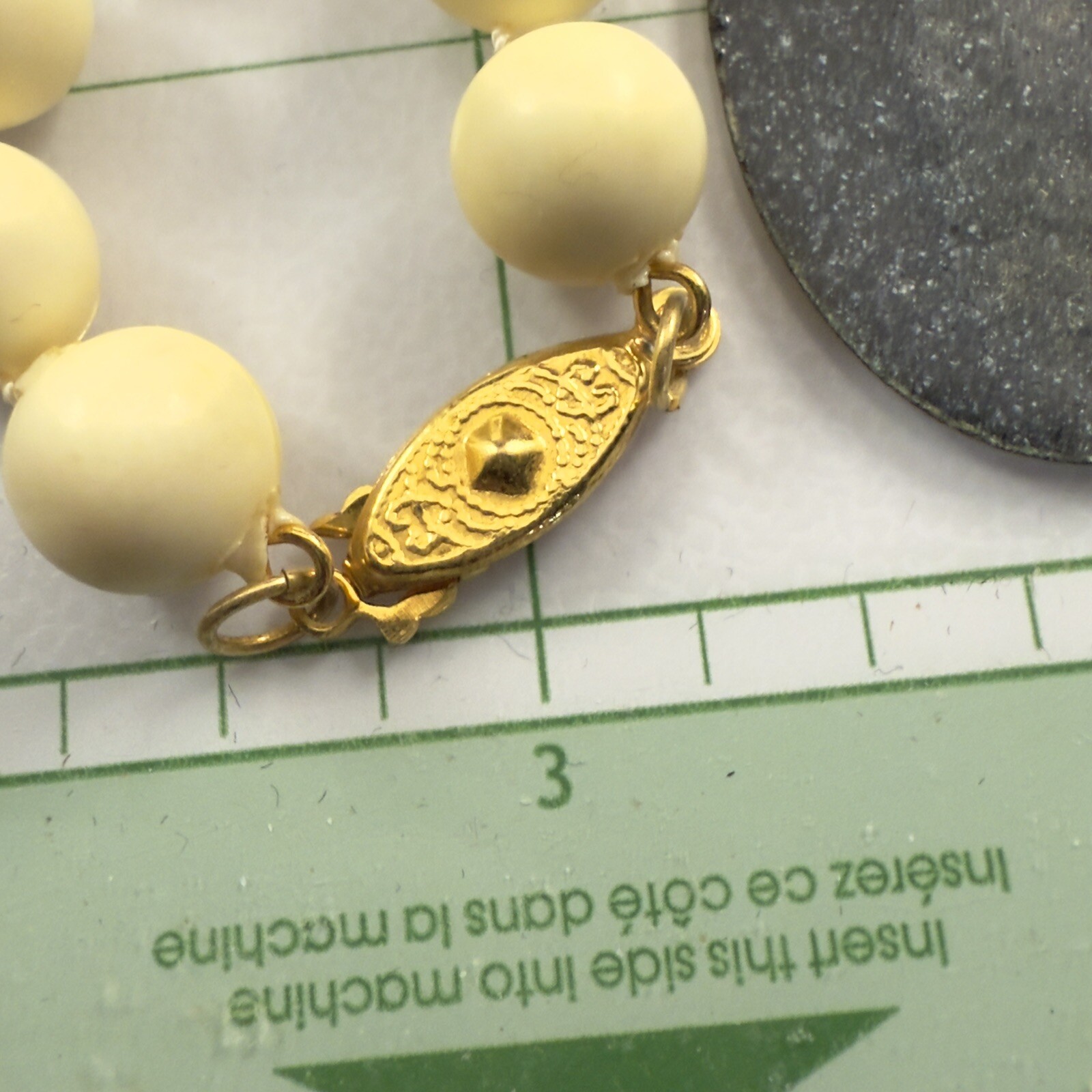 VTG Yellow White Black Enameled Metal Plastic Beaded Necklace & Pierced Earrings
