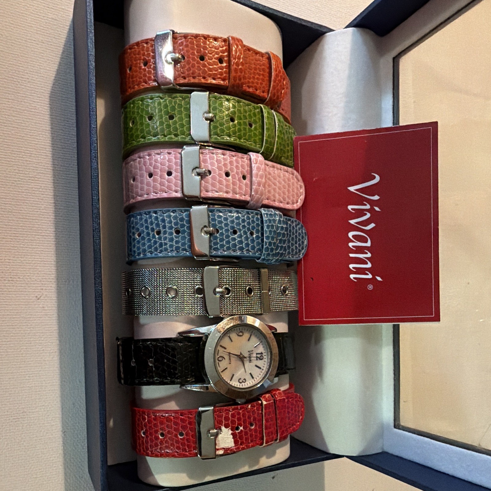 Vivani Women’s Quartz Analog Silver Dial Watch w/ Leather Straps & Box New Batt