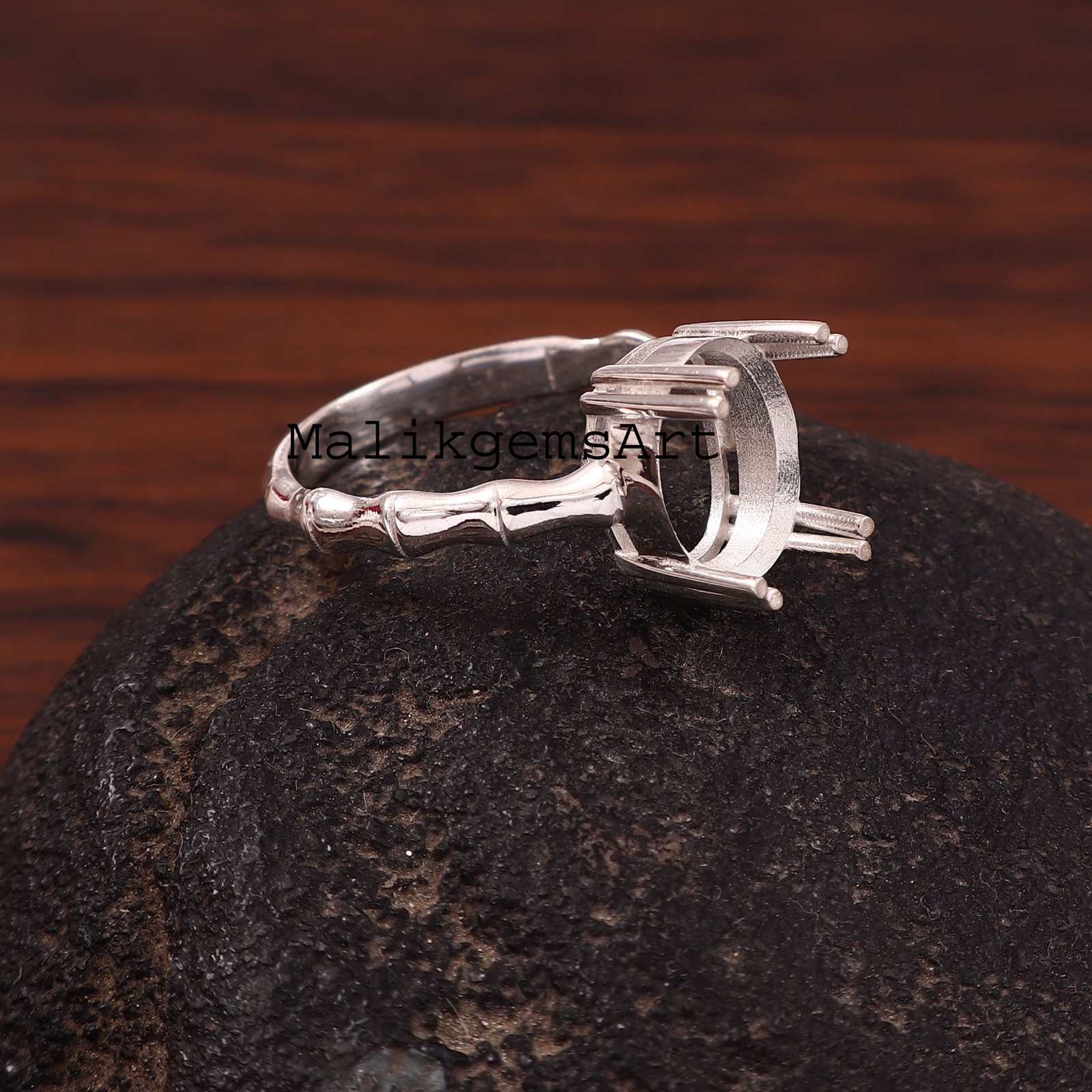 Semi Mount Ring 925 Sterling Silver 9 X 11 MM Oval Cut Blank Stone Mount Ring #2