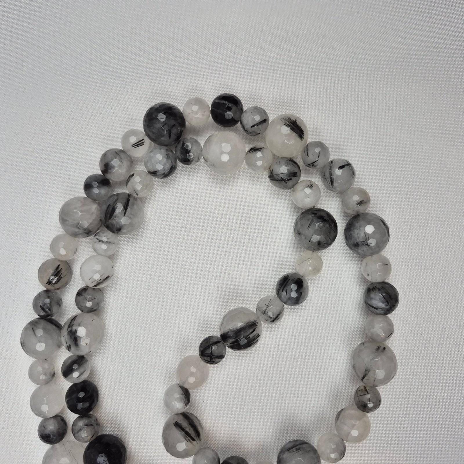 DTR Jay King Beaded Necklace Women 36″ Gray White Black Gemstone Long Strand 925