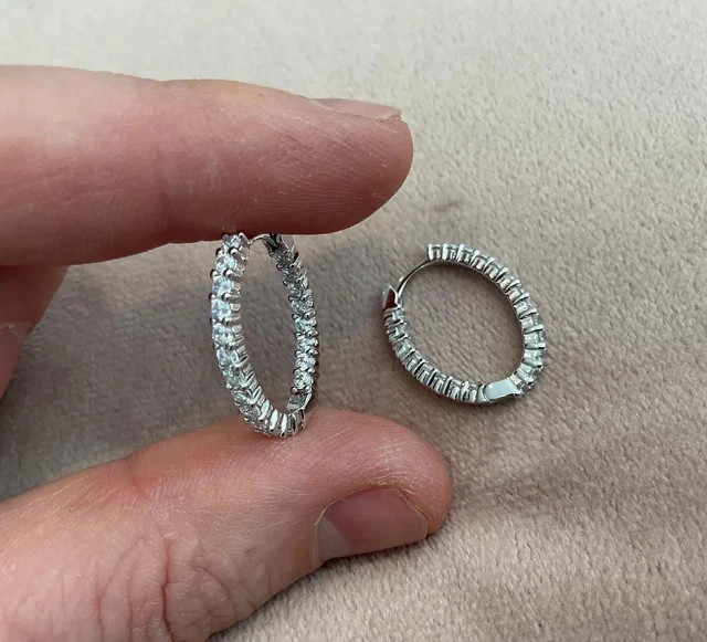 Cluster 2.00Ct Lab Grown Diamond Hugie Hoop Earrings 14K White Gold Plated