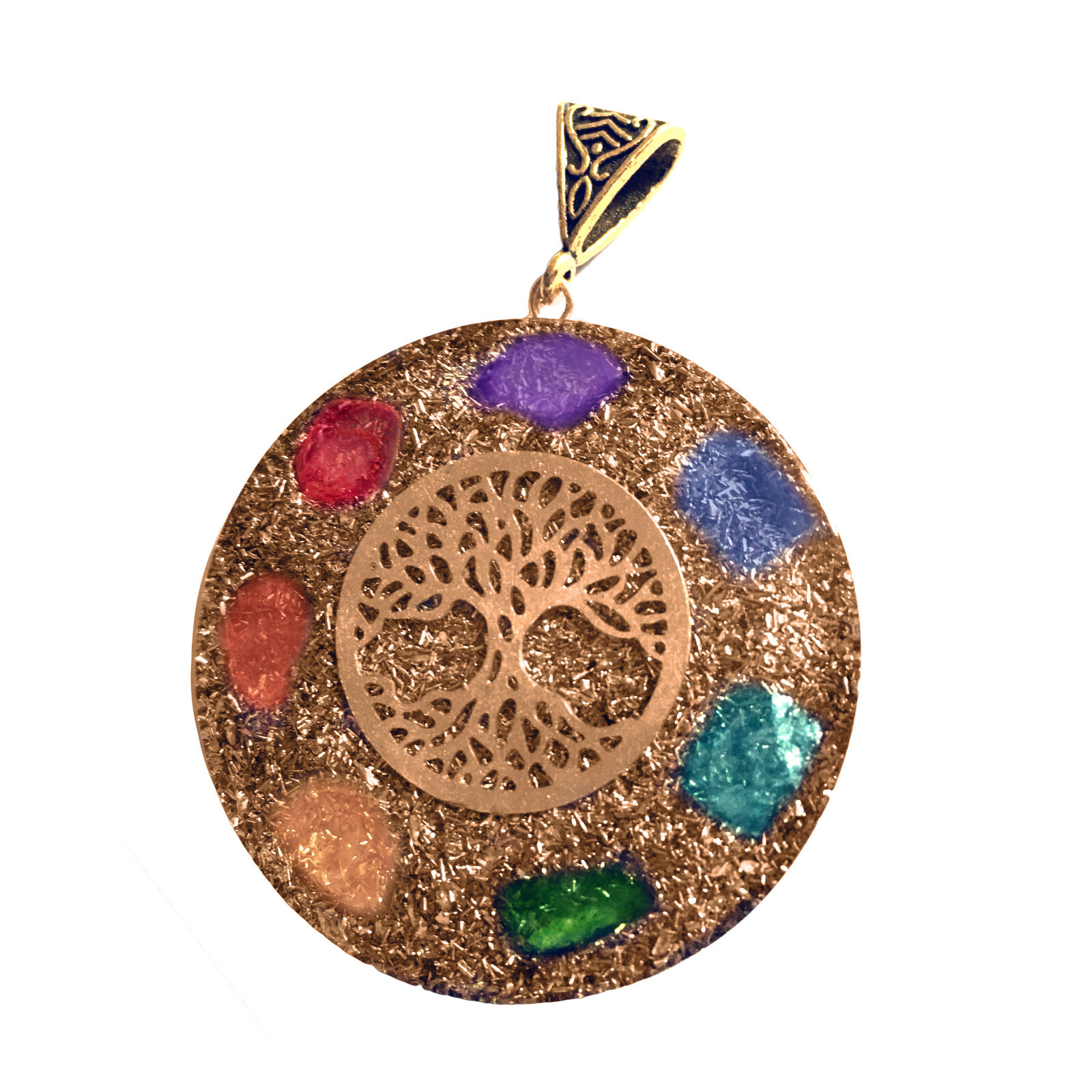 Tree of Life Sacred Geometry Pendant Orgone 7 Chakra Gemstone Necklace Orgonite