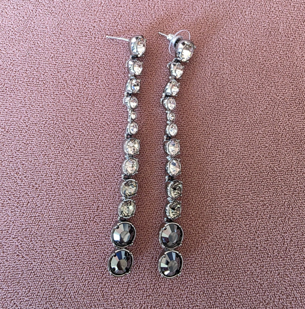 Genuine Swarovski Crystal Ombre Dangle Earrings Gradient Black Clear Rhodium