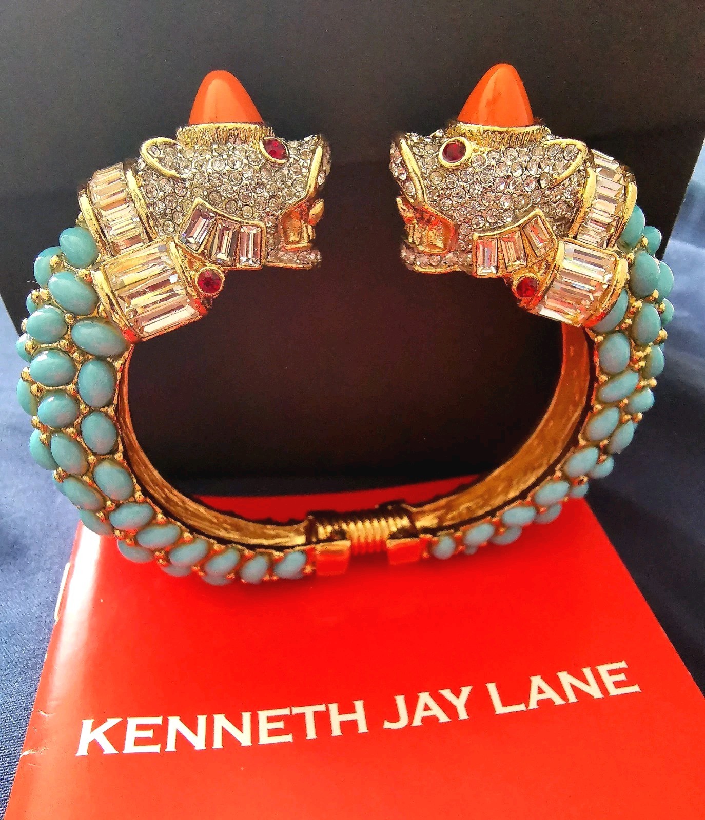KENNETH LANE KJL KOI FISH GP CUFF/BRACELET TURQUOISE/CORAL CABS RED/ICE CRYSTALS