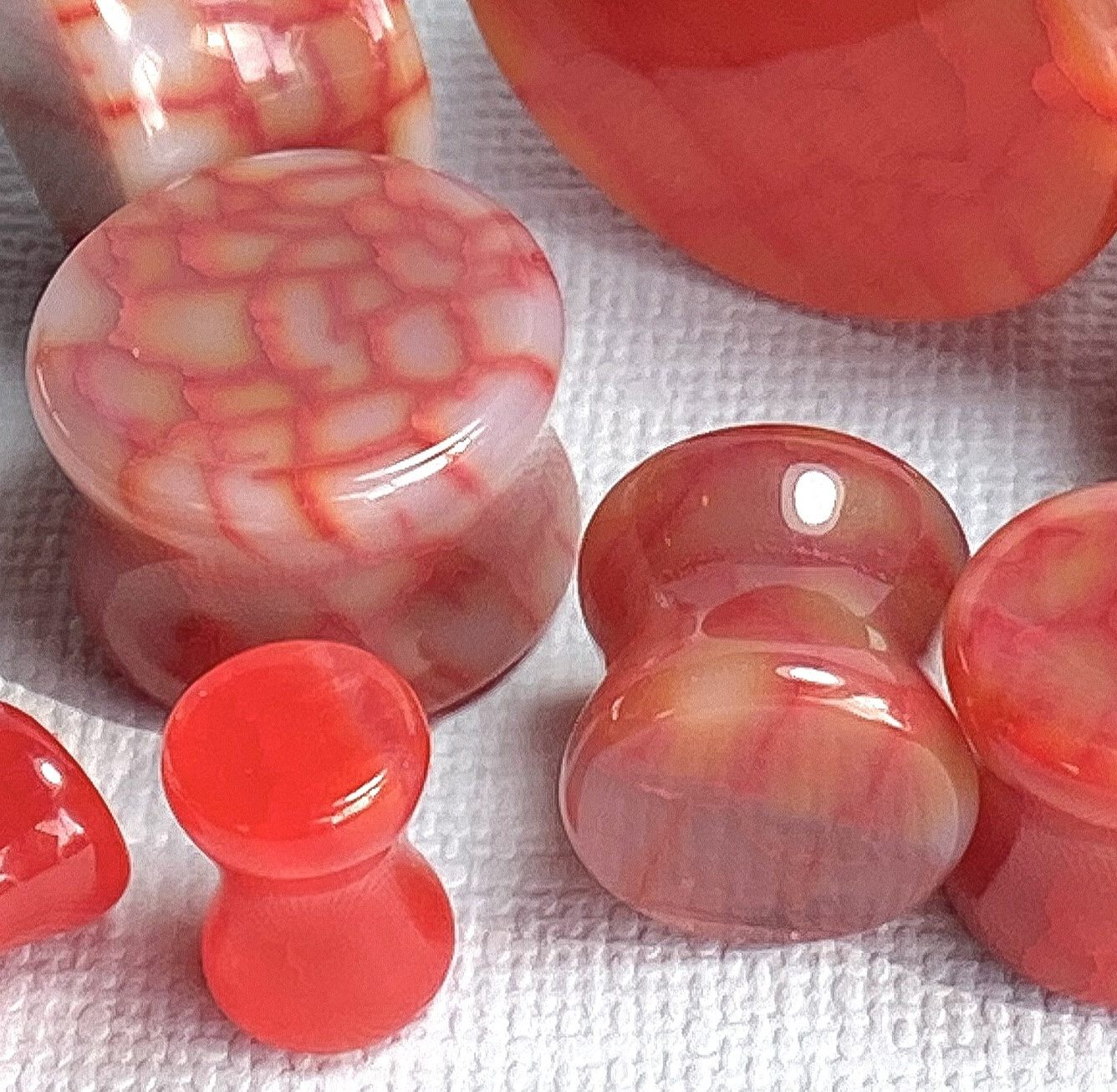 PAIR Red Dragons Vein Agate Stone Double Flare Plugs Organic Earlets Gauges