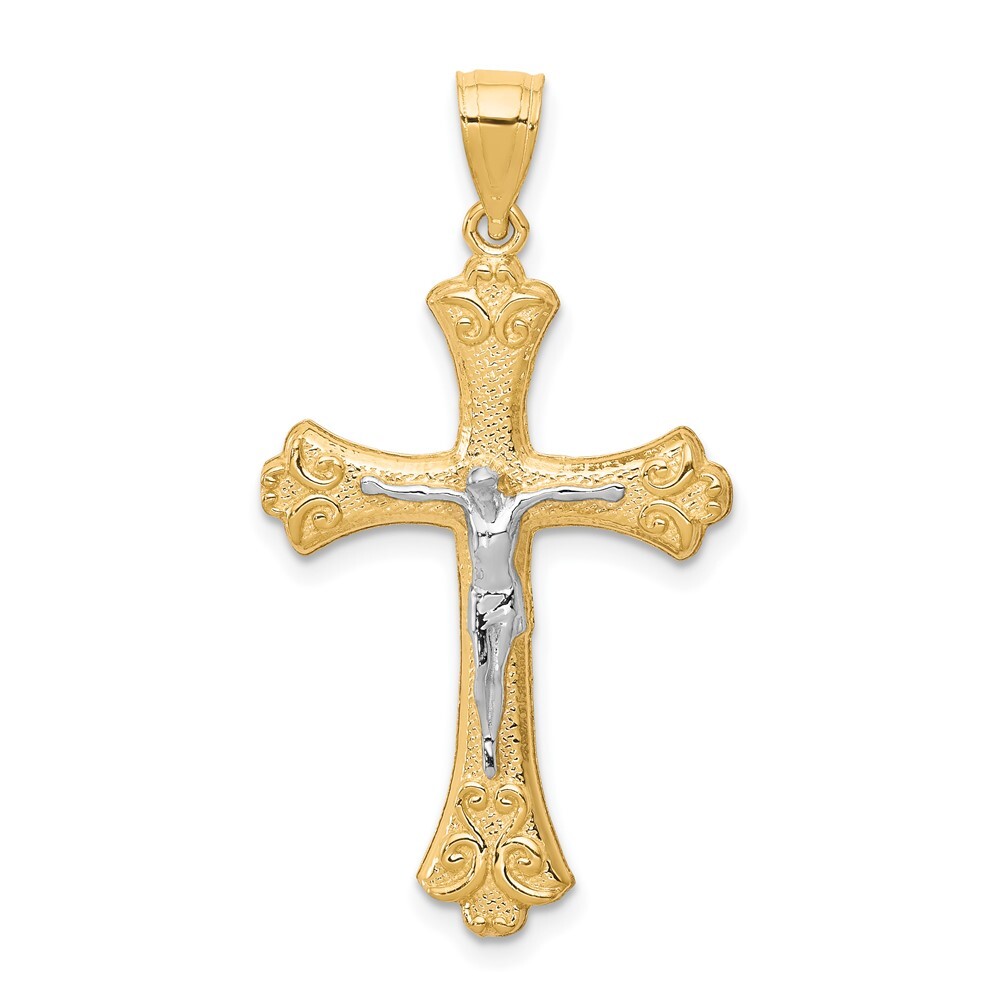 10k Two-tone Gold Fleur De Lis Crucifix Pendant 1.33 gram, L-1.38 In, W-0.83 In