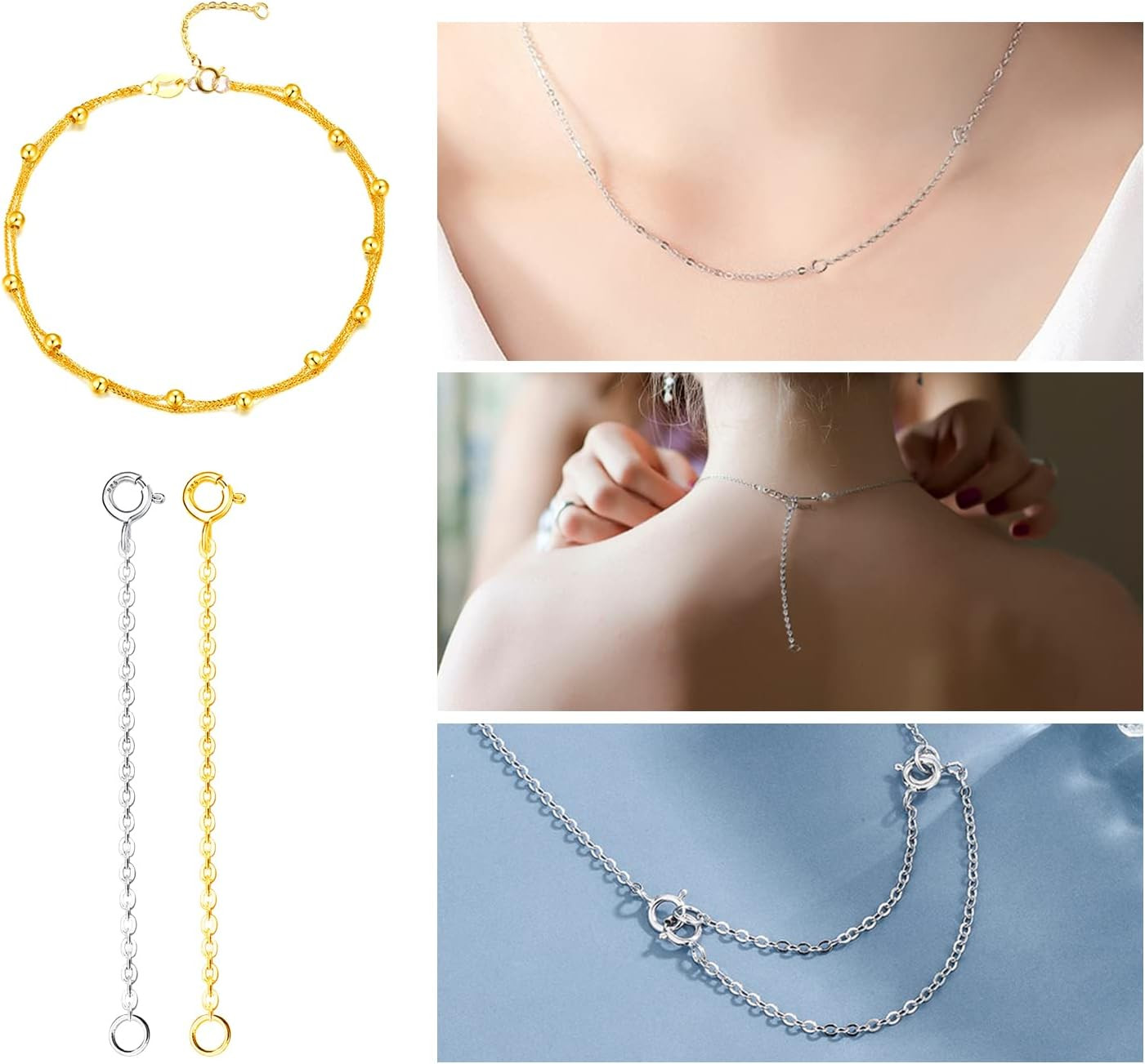 3 Pcs 925 Sterling Silver Necklace Extender, Durable Chain Extenders, Necklace B