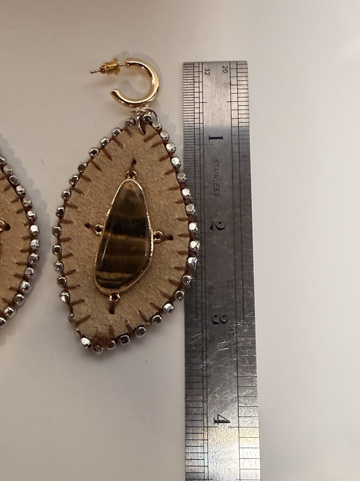 Free People Hettie Dangle Earrings Gold Tone Bohemian Boho Hippie Leather /Stone